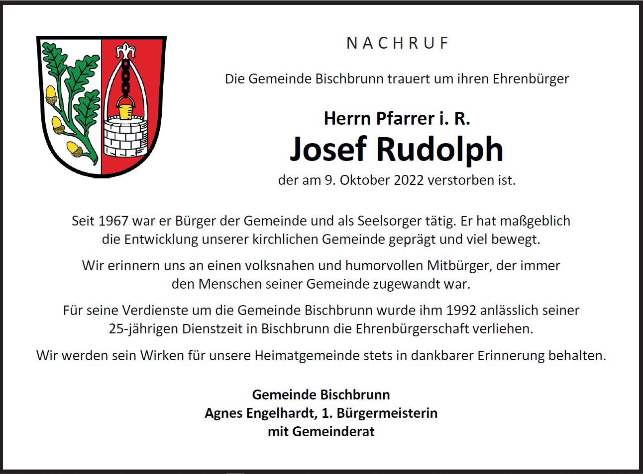 Nachruf Pfarrer Josef Rudolph